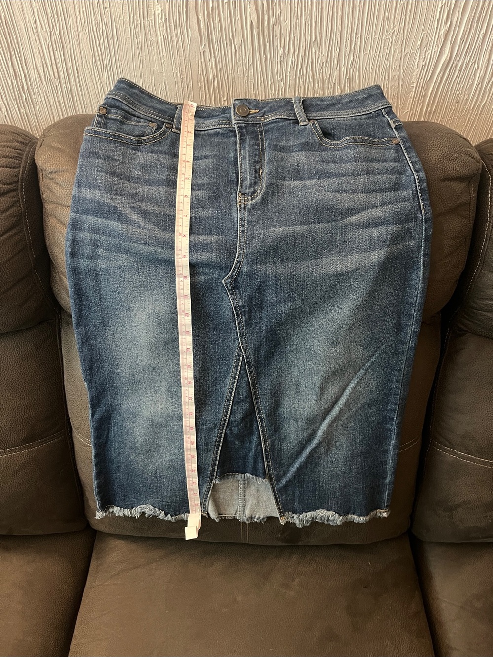 Cato Dark Blue High-Rise Denim Pencil Skirt with Front Slit